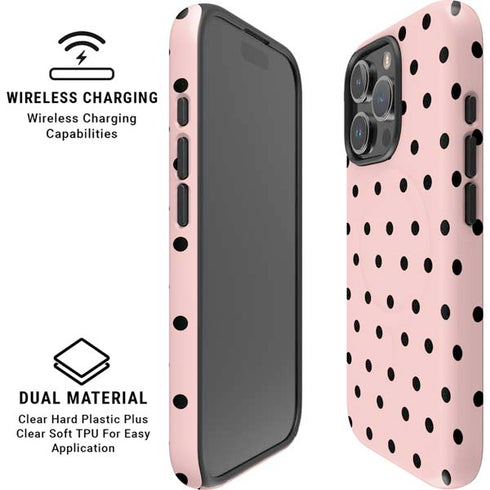 Pink and Black Polka Dots iPhone 16 Pro Magsafe Impact Case